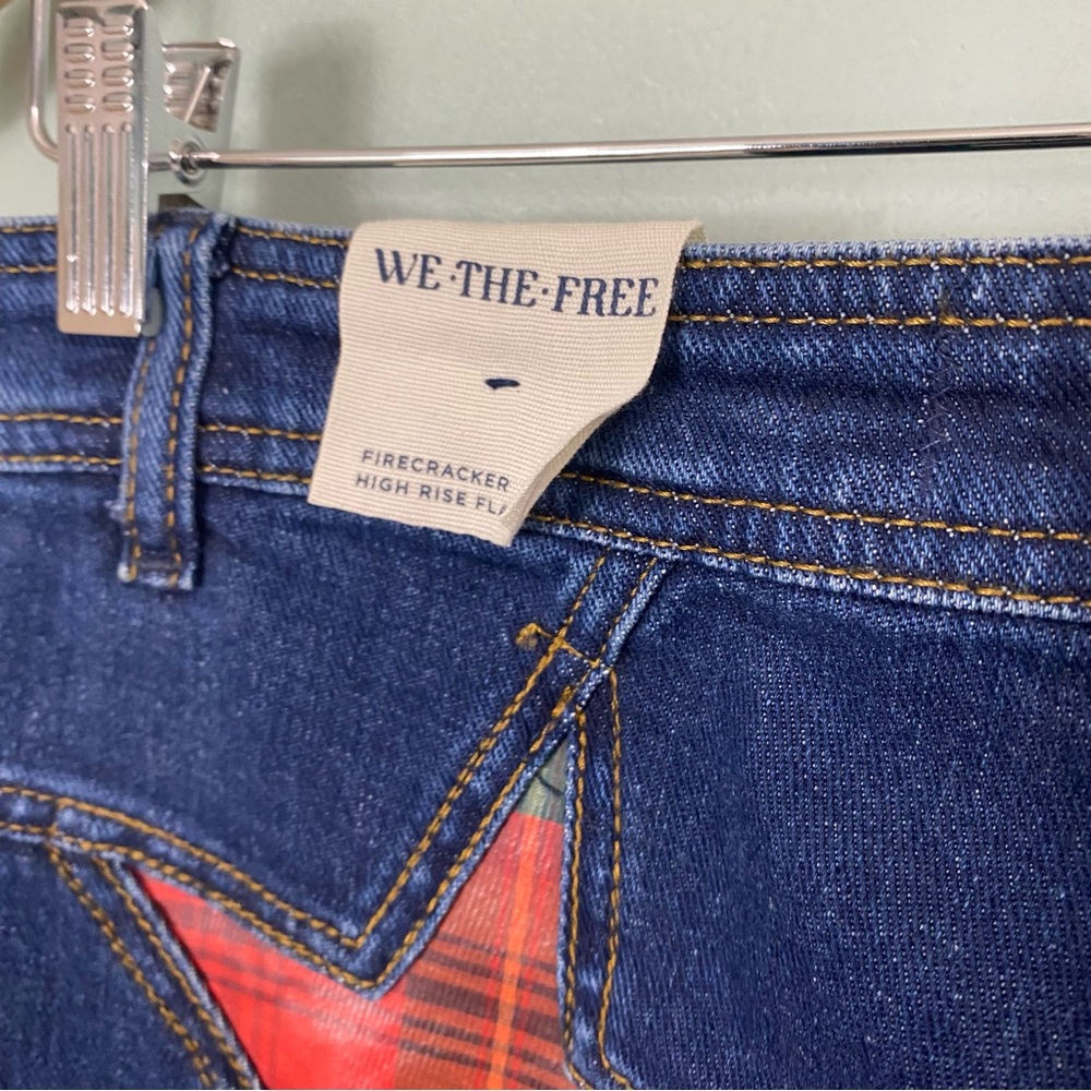 Free People Firecracker Jeans Holiday Tartan Stars Blue Plaid Size 30 - Picture 6 of 8